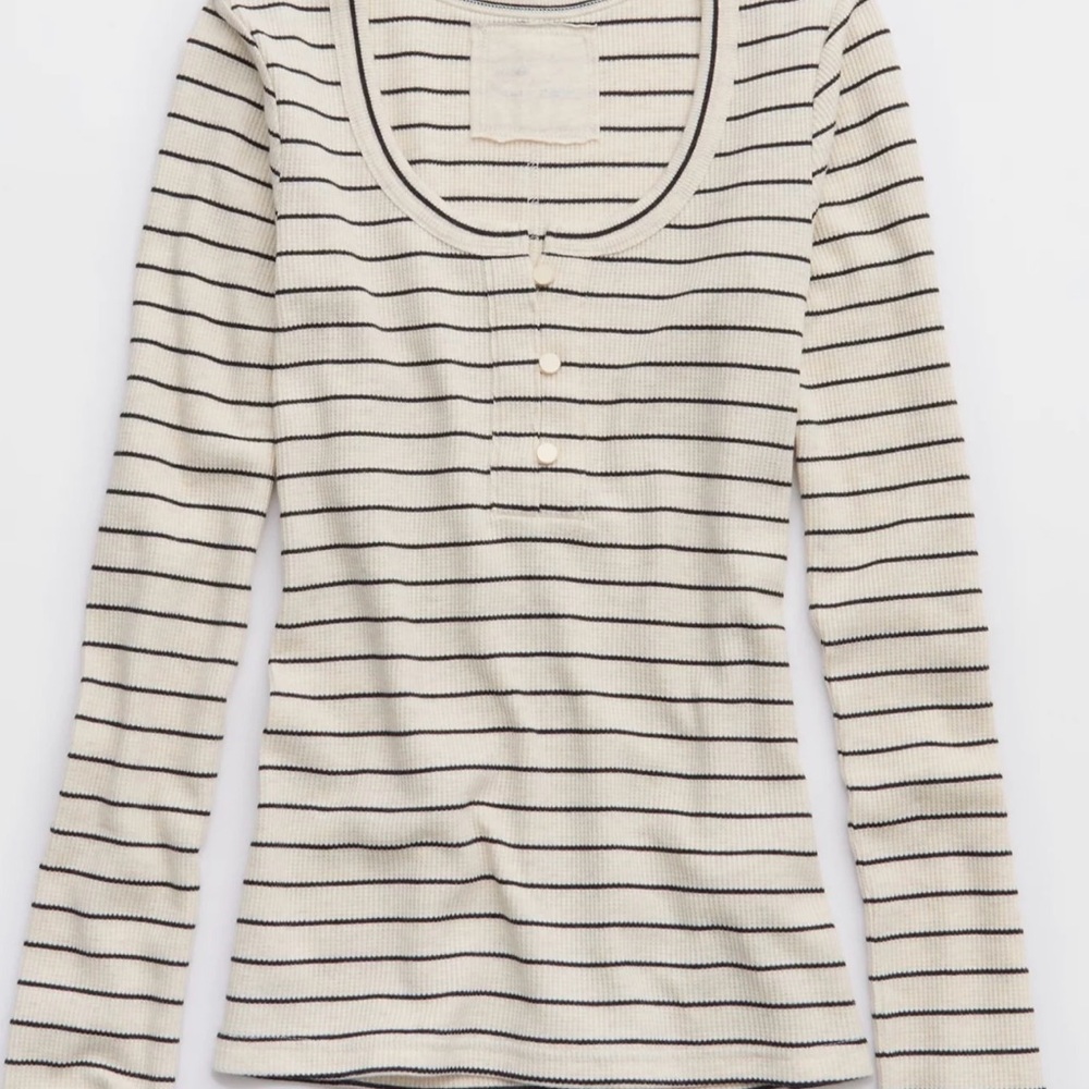 AERIE Striped Henley Long Sleeve